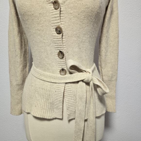 Banana Republic Wool Angora Beige Cardigan Wrap Belt Sweater Medium Rabbit Hair - Picture 3 of 9
